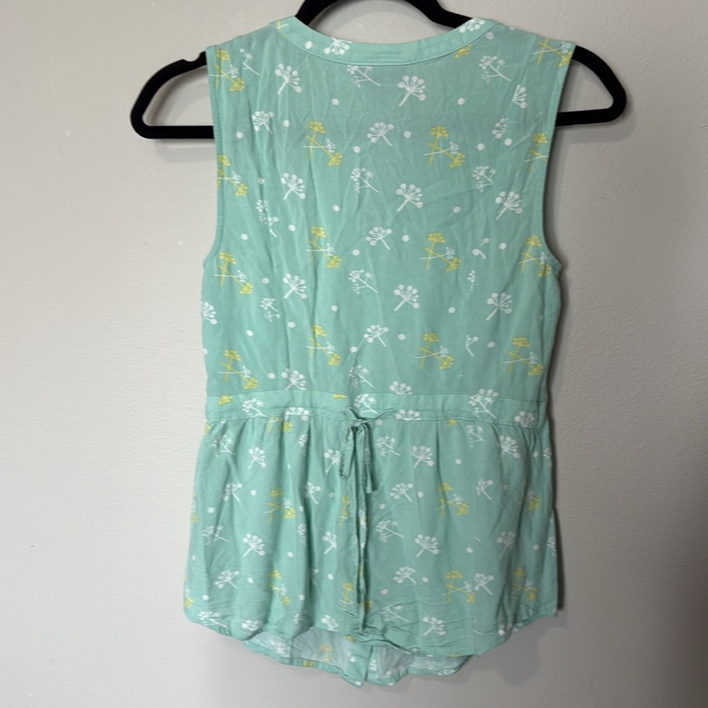 ModCloth Retro Sleeveless Mint Green Tank Floral Button Up Dandelions XS - Picture 5 of 9